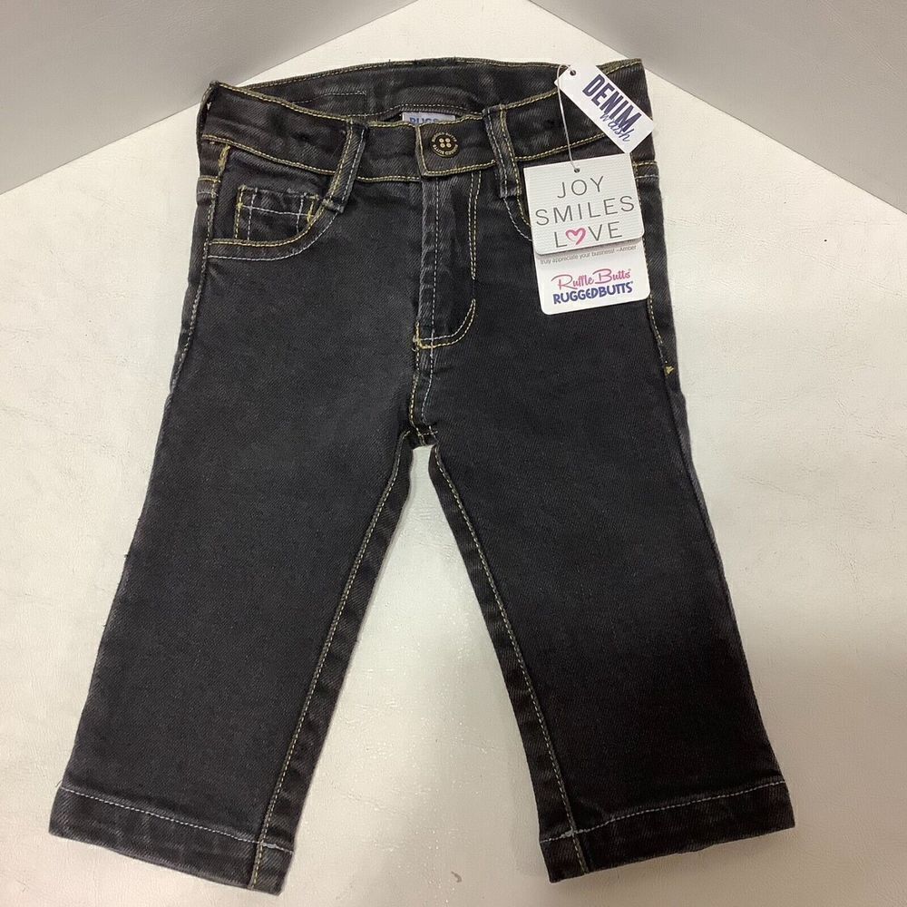 NWT Boy's Baby Rugged Butts Rocker Black Wash Denim Jeans Size 6-12 Months